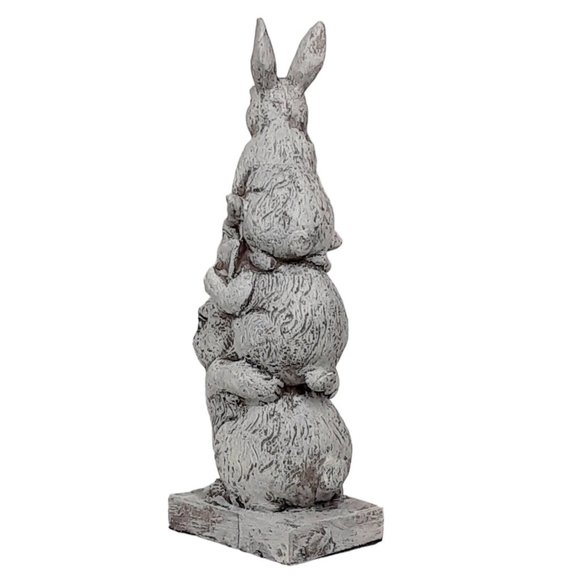 Stacked Bunnies Rabbit Totem Pole 14.25" Gray Resin Spring Easter Statue Figure - Picture 7 of 10